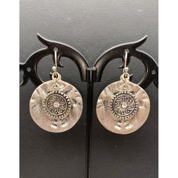 Chico's Jewelry - Chicos Antiqued Silver Tone And Rhinestone Medallion Dangle Boho Earrings